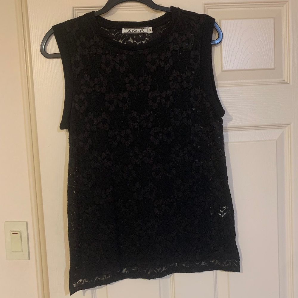 Chloe K Black Lace Sleeveless Top sz M